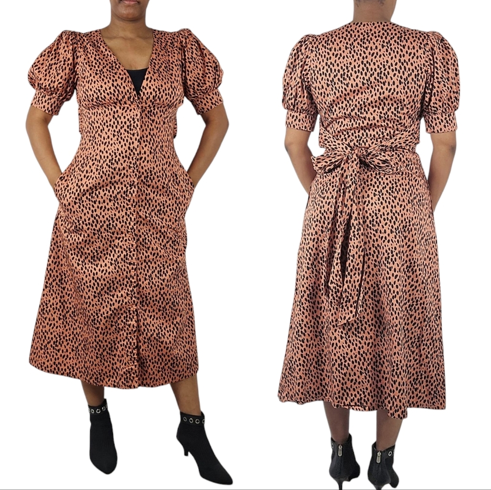 Love Whit by Whitney Port Brown Black Puff Sleeve A-line Midi Dress